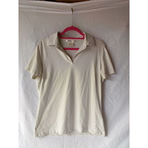 Nike Tops - Nike Golf L White with Green Striped V-neck Polo Short Sleeve